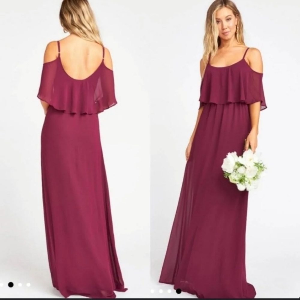 Show Me Your Mumu, Caitlin Ruffle Maxi Dress, Merlot, Size Medium